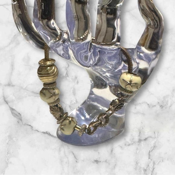 💟💎Vintage Antique Gold and Cream Beaded Bracelet with XL Lobster Claw Clasp - Picture 2 of 13